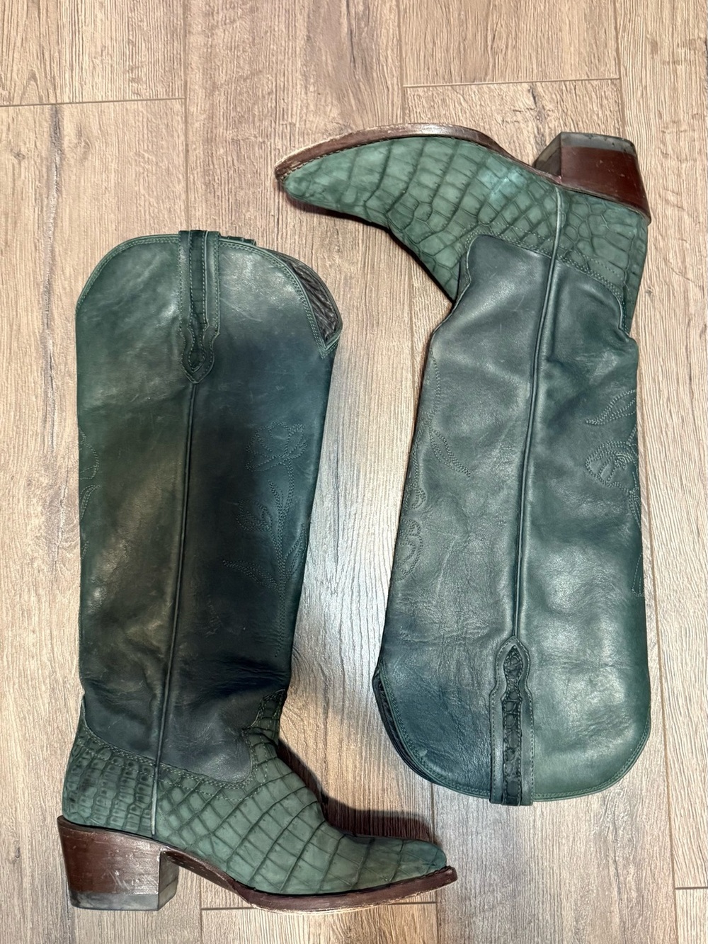 Tecovas Dark Green Leather Cowboy Boots